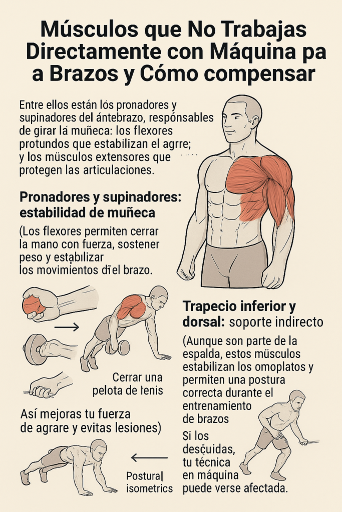 Musculos de los brazos que no trabajas directamente con Máquina para Brazos