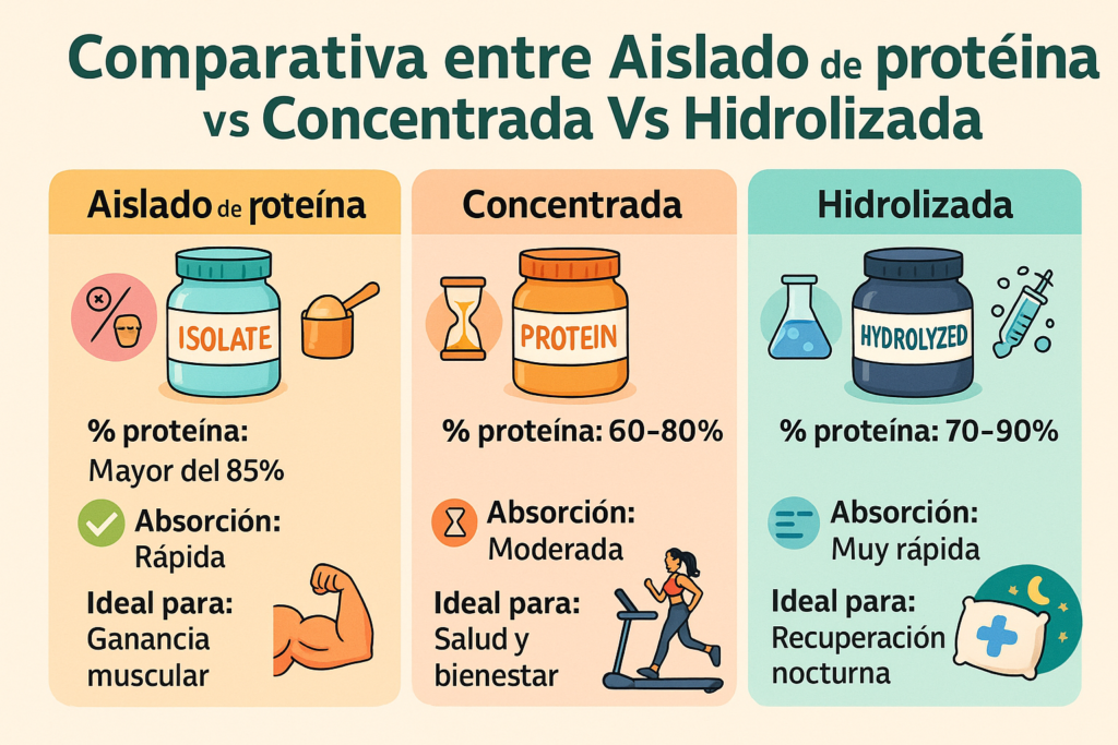 Proteína en Polvo . Comparativa Aislado de proteína vs Aislada Vs Hidrolizada