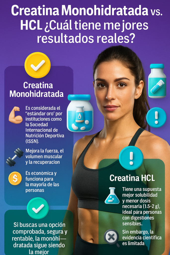Creatina en Polvo Monohidratada vs HCL: ¿Cuál tiene mejores resultados reales?