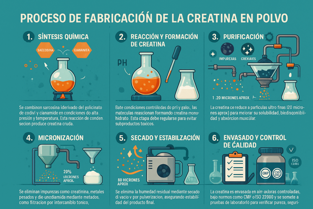 Proceso detallado y etapas de fabricación de la Creatina en Polvo