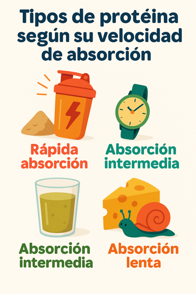 Tipos de Proteína en Polvo según su velocidad de absorción , Rápida Absorción, Absorción Intermedia, Absorción Lenta