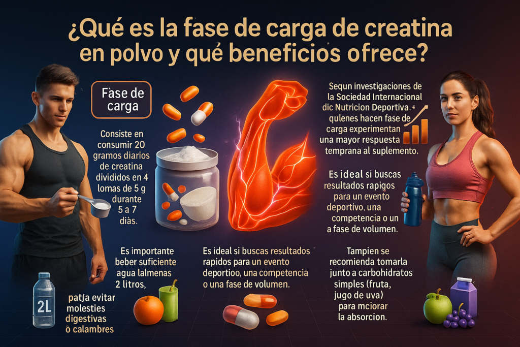 ¿Qué es la fase de carga de Creatina en Polvo y qué beneficios ofrece?