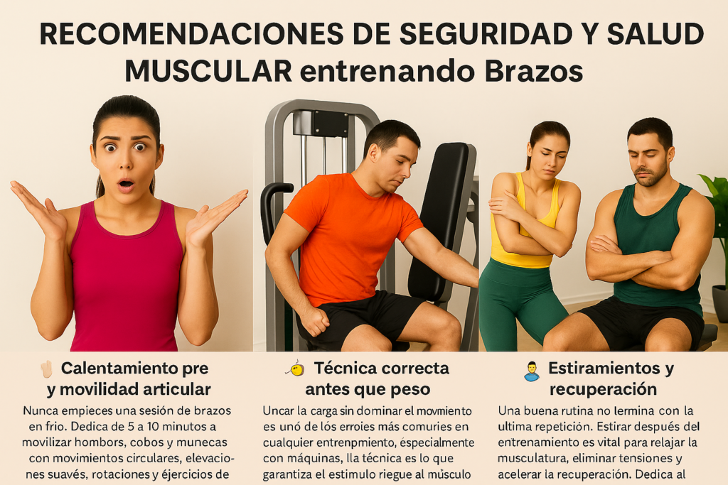 Recomendaciones de Seguridad y Salud muscular entrenando brazos con Máquina para Brazos y sin Máquina para Brazos