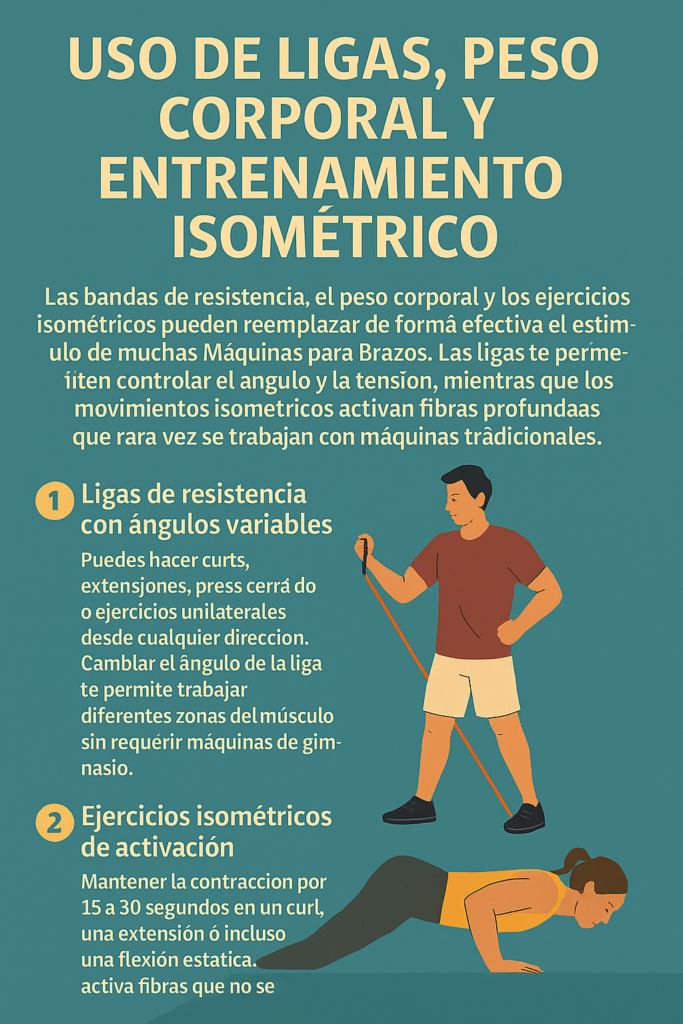 Uso de ligas, peso corporal y entrenamiento isométrico que sustituyen Máquina para Brazos (Ligas de resistencia con ángulos variables y Ejercicios isométricos de activación)