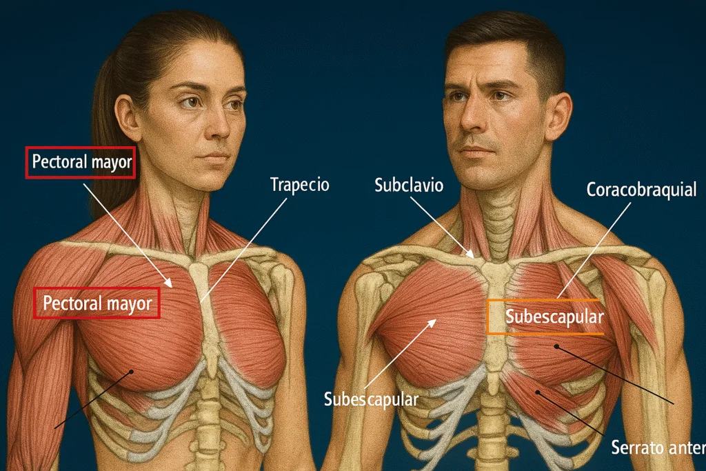 Músculos trabajados en la máquina contractora de pecho (Pec Deck): pectoral mayor, deltoides anterior, tríceps y estabilizadores