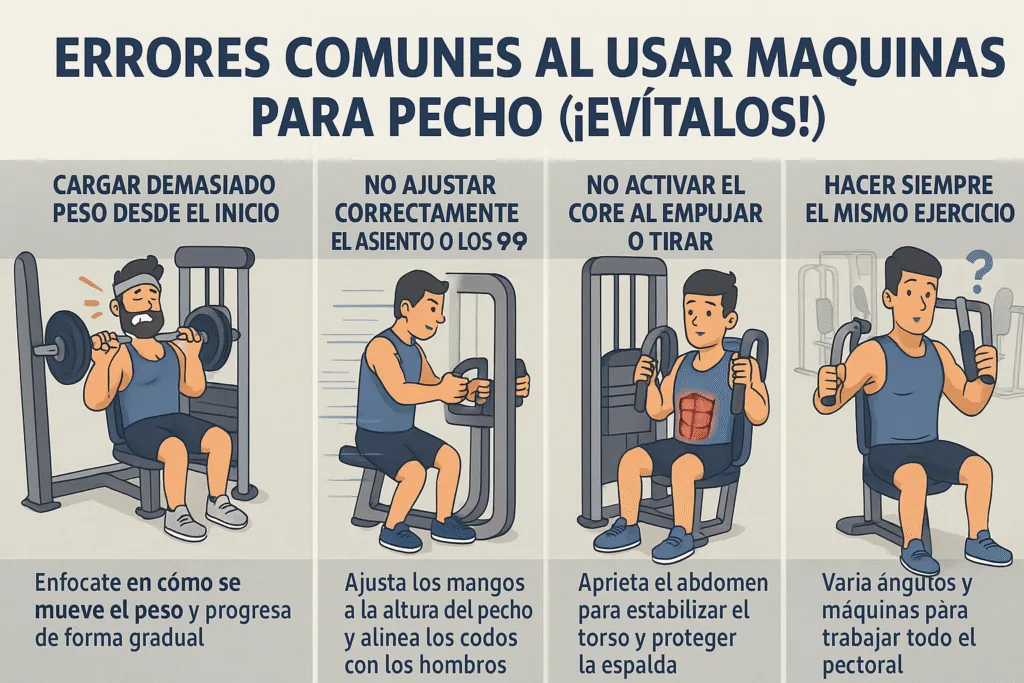 Errores comunes en máquina de pecho Pec Deck: espalda separada, peso excesivo y técnica incorrecta